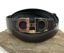 FERRAGAMO Chocolate Brown Brushed Silver Gancini Buckle Belt sz 42
