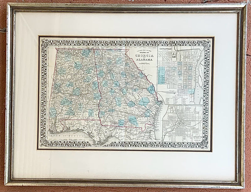 Antique Map of Georgia and Alabama in Silver Frame