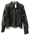GRACIA Black Lace L/S B/D Collared Top