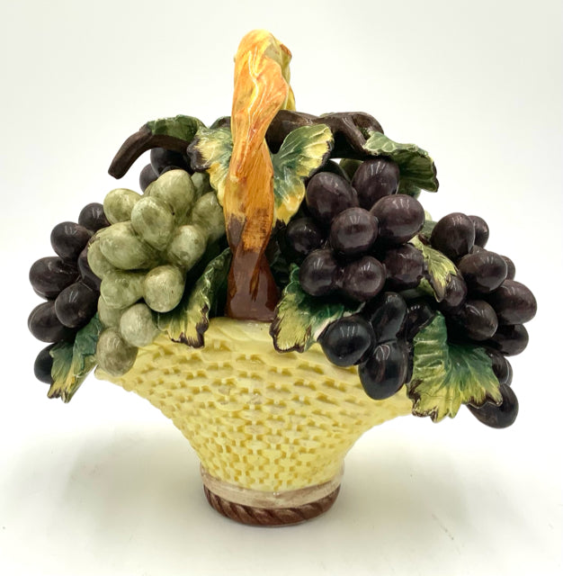Italian Handpainted Ceramic Grape Basket