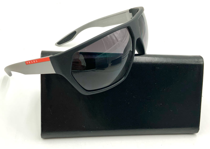 PRADA Black Silver Rubber Linea Rossa Sport Polarized Sunglasses