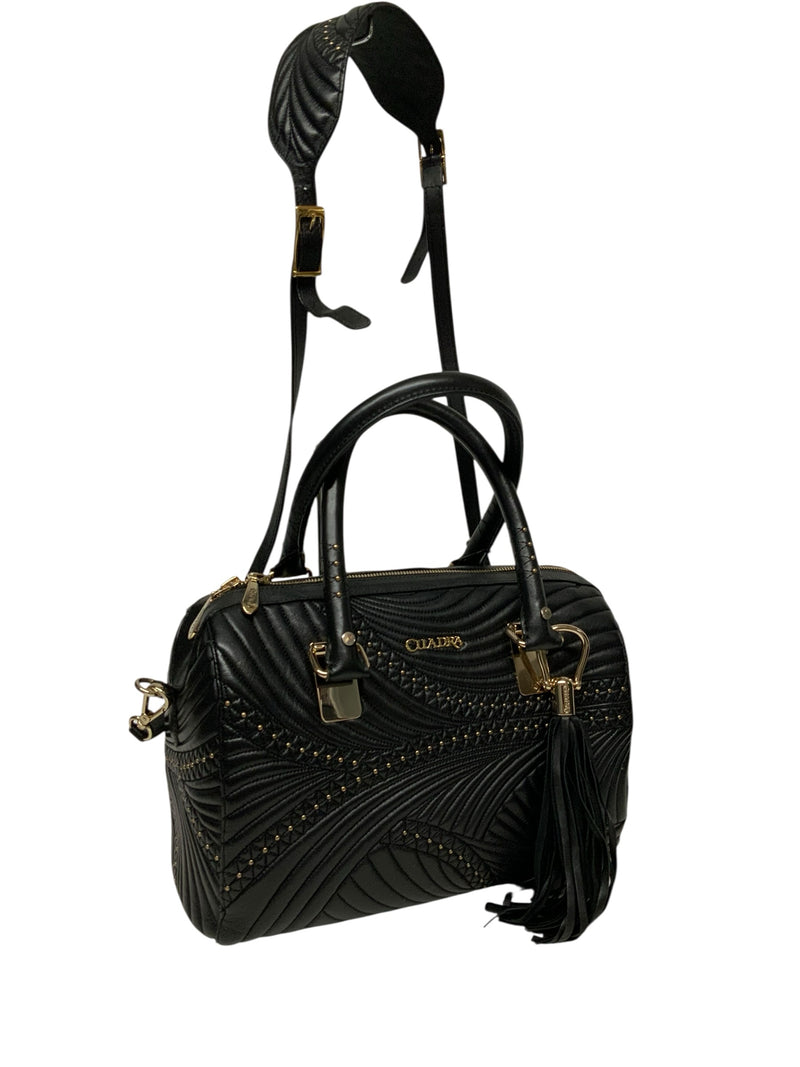 CUADRA Black Lea Studded Dome w/Top Handles Shoulder Handbag