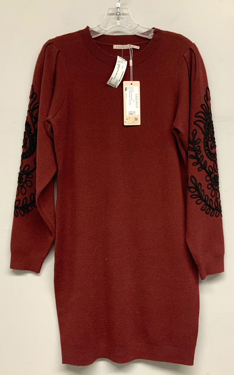 ESQUALO Wine w/Black Sleeve Embroid L/S Sweater Dress