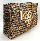 TORY BURCH Natural Tan Black Raffia Ella Chain Tote