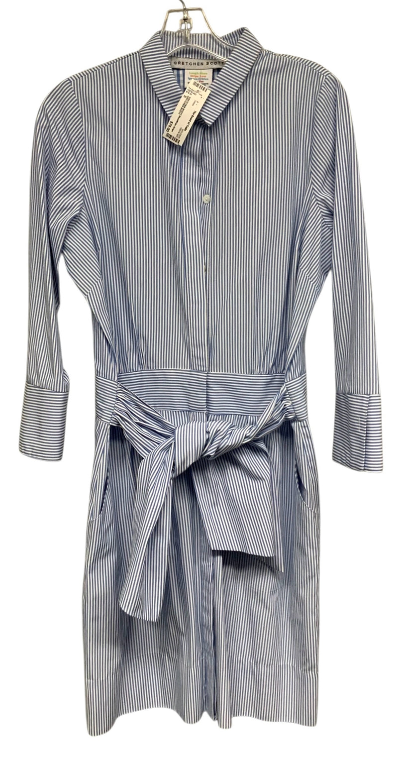 GRETCHEN SCOTT Blue/White Stripe L/S B/D Belted Shirt Dress