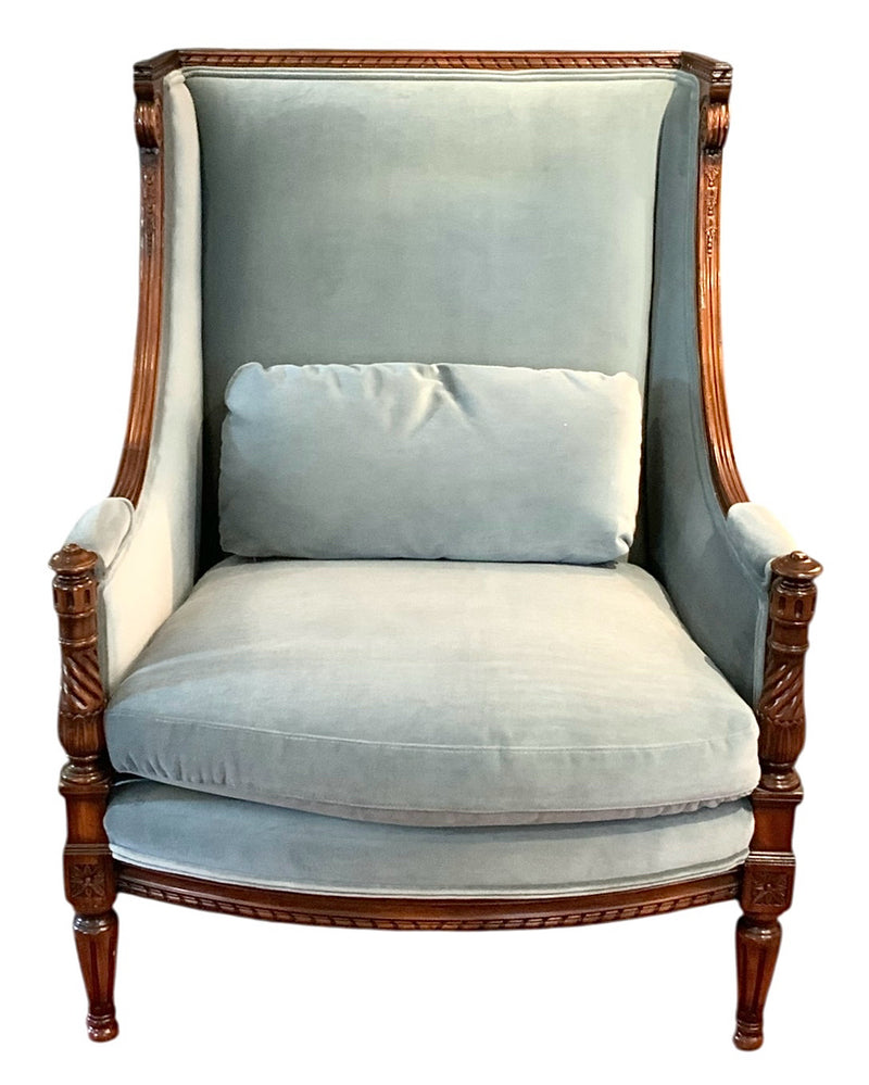 French Style Bergere Chair With Velvet Upholstery