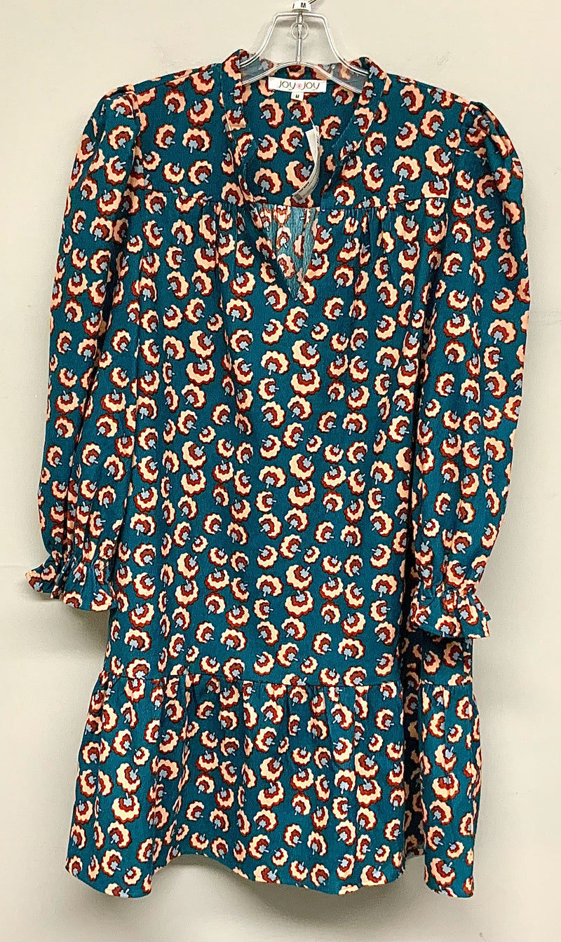 JOY JOY Teal Coral Rust Floral Corduroy Drop Waist Dress