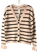 MINNIE ROSE Pink/Black Stripe V-Neck L/S B/D Sweater