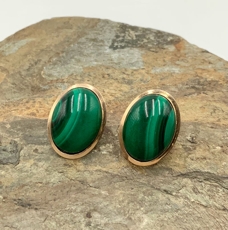 14kt Gold & Malachite Oval Earrings