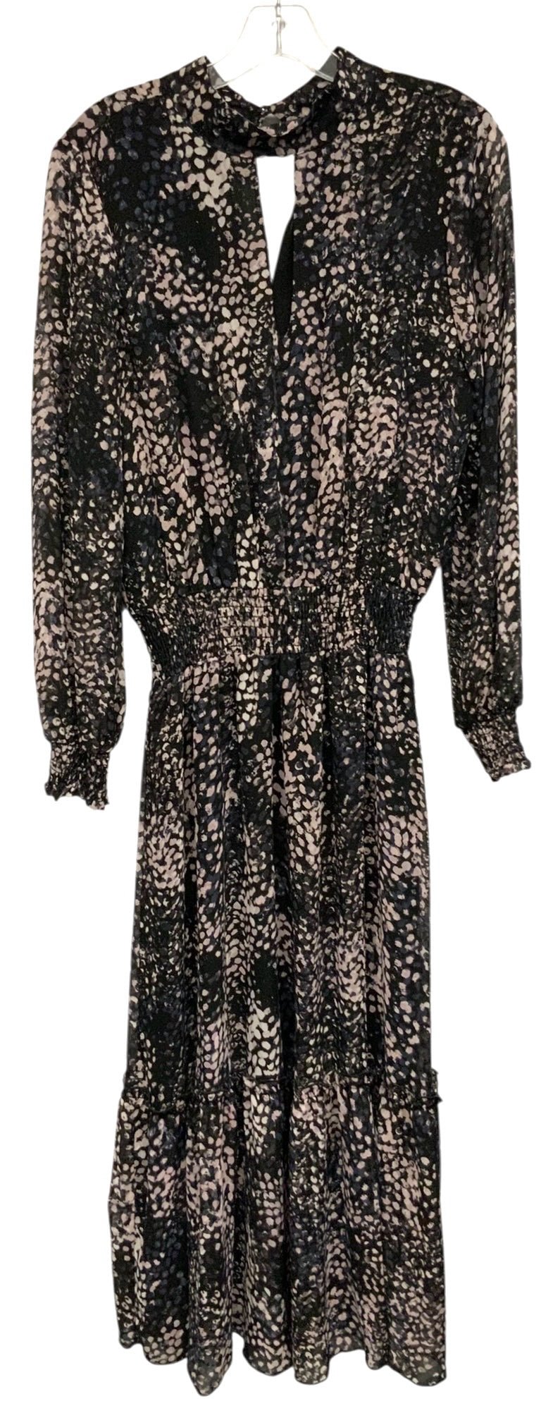 ROAN + RYAN Black/Blush Abstract Print Georgette Midi Dress