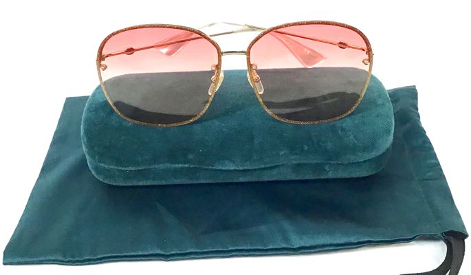 GUCCI Pink Gold Gradient Lens Gold Frame Oversize Sunglasses