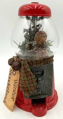 Red Gumball Machine with Winter Scene