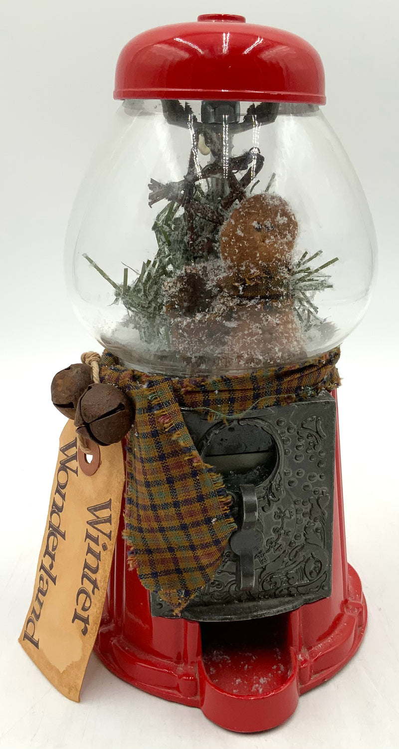 Red Gumball Machine with Winter Scene