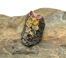 German Kabirski Sterling, Gold Plated Metal & Sapphire Ring