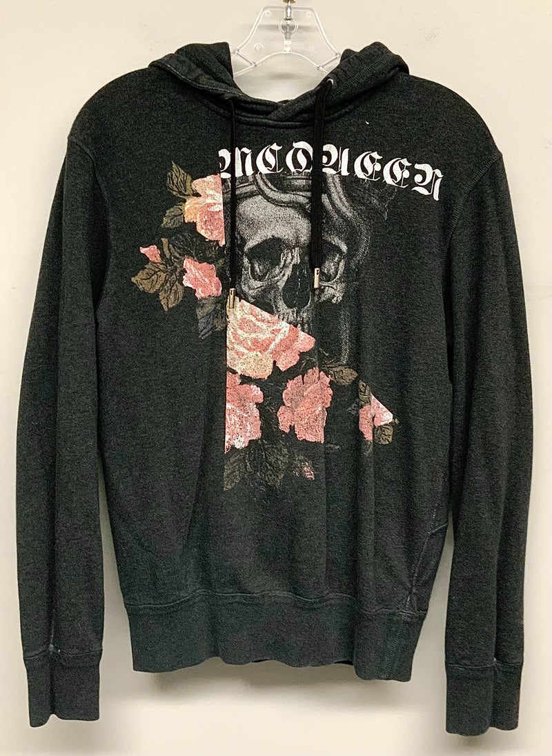 ALEXANDER MCQUEEN Charcoal Graphic Skull Floral Logo Hooded Sweatshirt AS IS