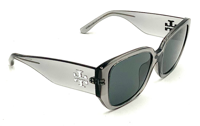 TORY BURCH Grey Transparent Logo Sunglasses w/ Case