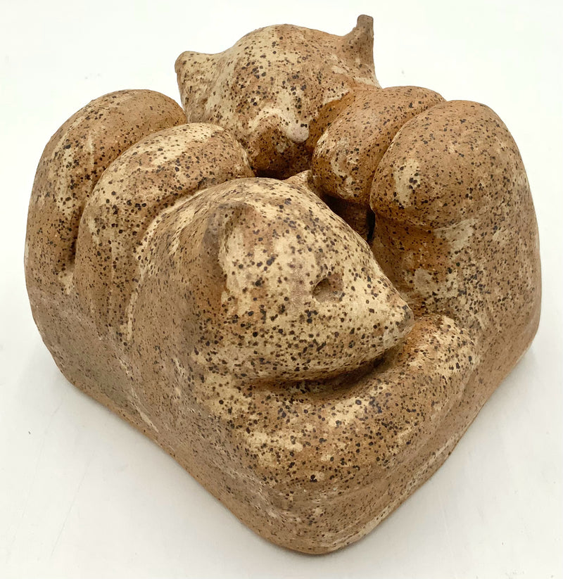 Vintage Clay Sculpture of Two Bears