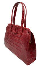 NANCY GONZALEZ Red Genuine Crocodile Toggle Closure Frame Satchel