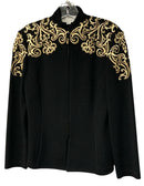 ST JOHN Black Knit Gold Embroidered Crystal Shoulder Zip Jacket