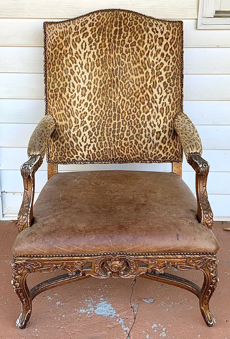 RALPH LAUREN Leopard & Leather Wing Back Chair