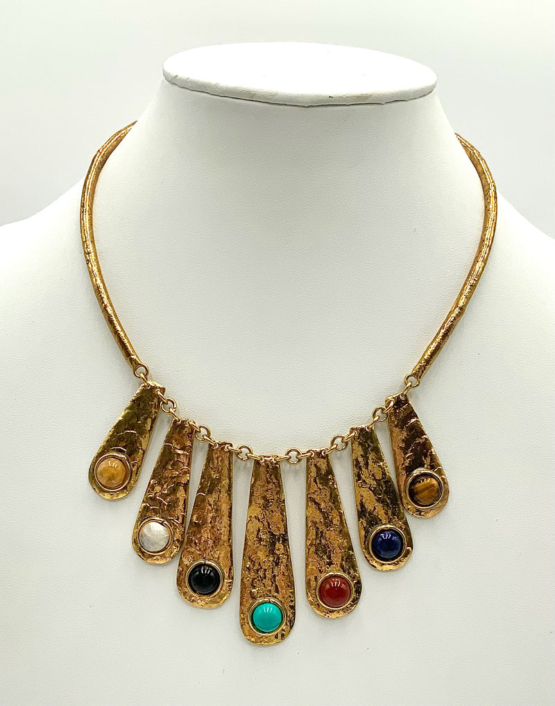 Artisan Brass & Semi Precious Stone Collar Necklace