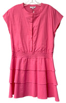 TAYLOR TILMAN Pink Smocked Waist Tiered Cap Sleeve Dress