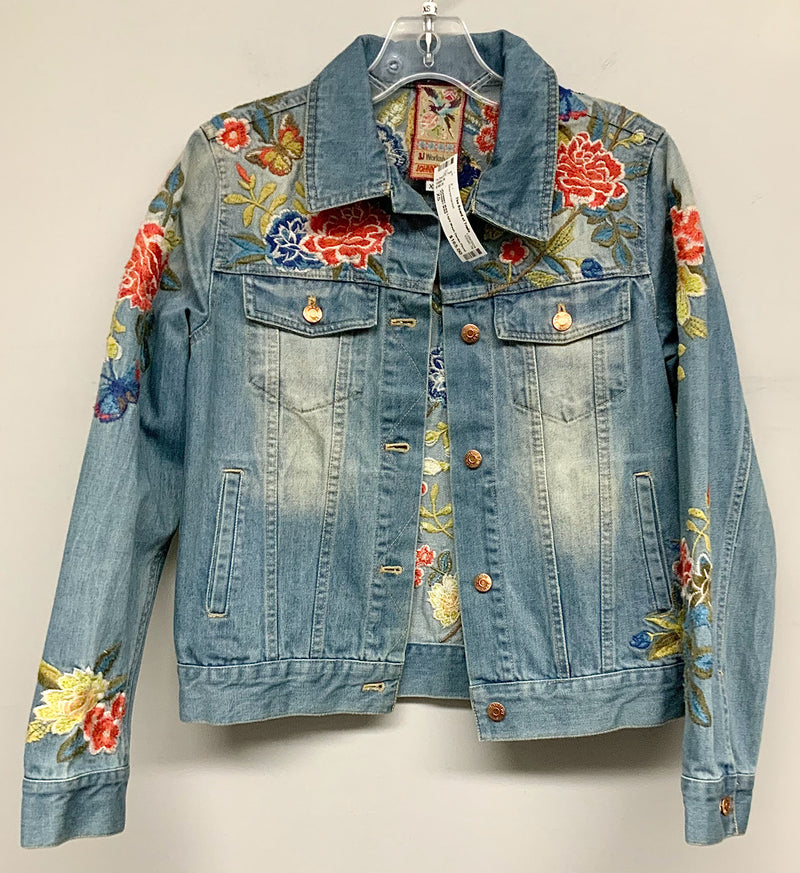 JOHNNY WAS Light Wash Denim Floral Embdroidered Jacket