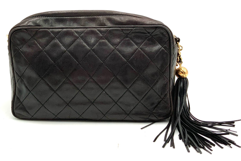 CHANEL Vintage Brown Lambskin Turnlock Flap Chain Strap Tassel Crossbody Bag