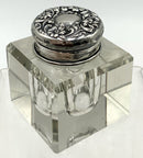 Vintage Crystal Inkwell with Sterling Silver Lid