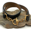 GUCCI Black Leather Brasstone Toggle Closure Belt