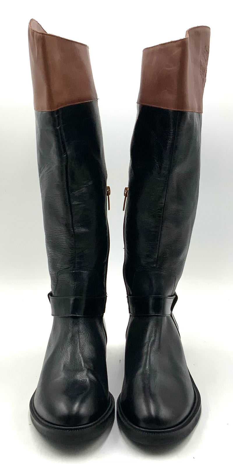 VINCE CAMUTO Black Brown Leather Amanyir Riding Boots 8