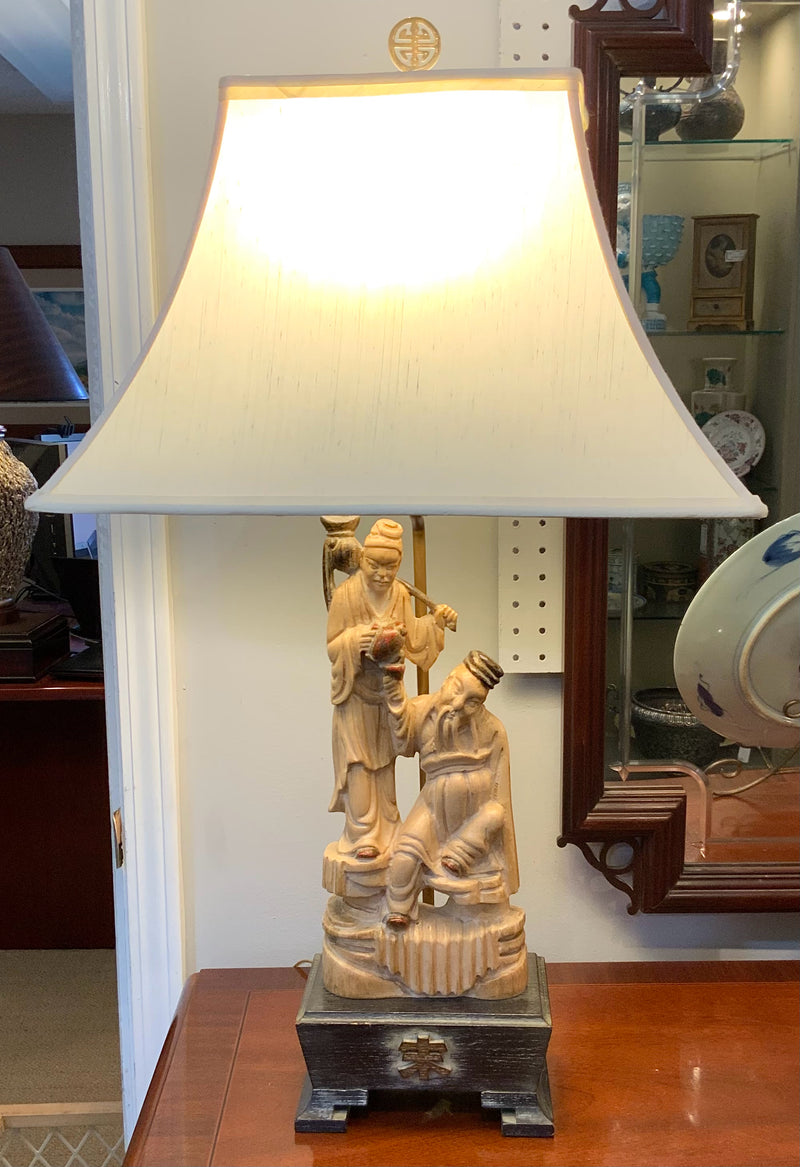 Vintage Stasack Mid Century Carved Wood Chinoiserie Lamp