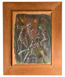 Vintage Gouache on Paper of Nude Figures in Wood Frame
