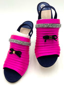 STUART WEITZMAN Blue Suede Hot Pink Pleated Jeweled Accent Slingback Sandals 8.5