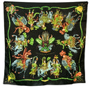 HERMES Vintage Black Green Blue Multi Les Fetes Du Roi Soleil Silk Scarf