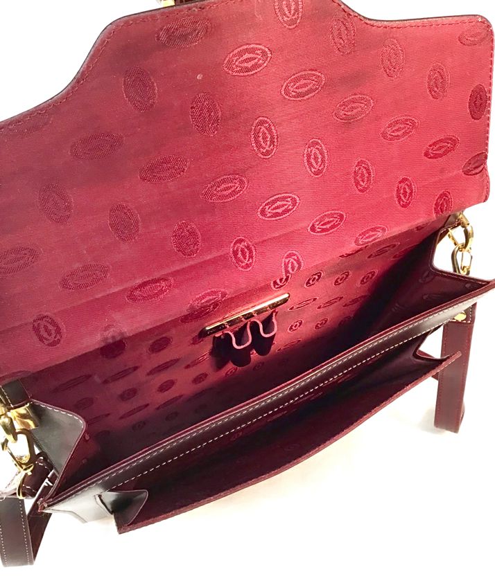 Cartier Vintage Burgundy Leather Le Must de Cartier Top Handle Shoulder Bag