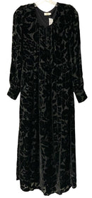 SPARTINA Black Burn-Out Floral Velvet Keyhole Neck L/S Maxi Dress