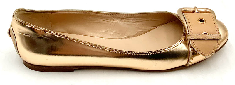 GIUSEPPE ZANOTTI Rose Gold Tan Leather Buckle Flats 38