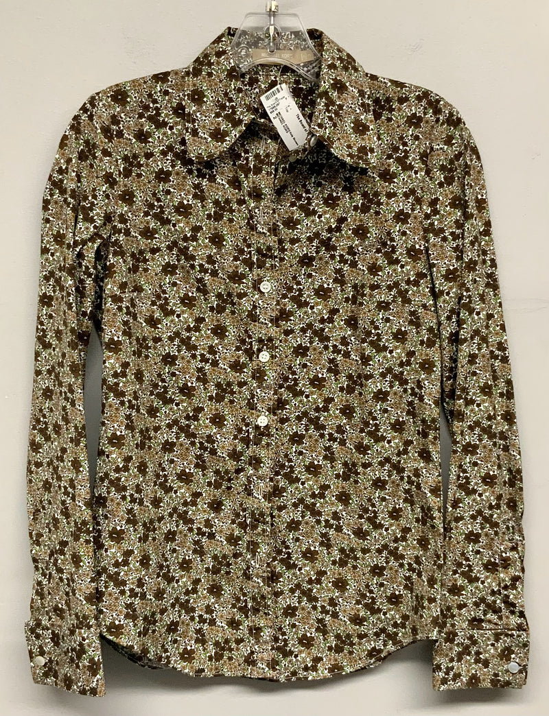 MICHAEL KORS  Brown Tan Floral B/D Poplin Top