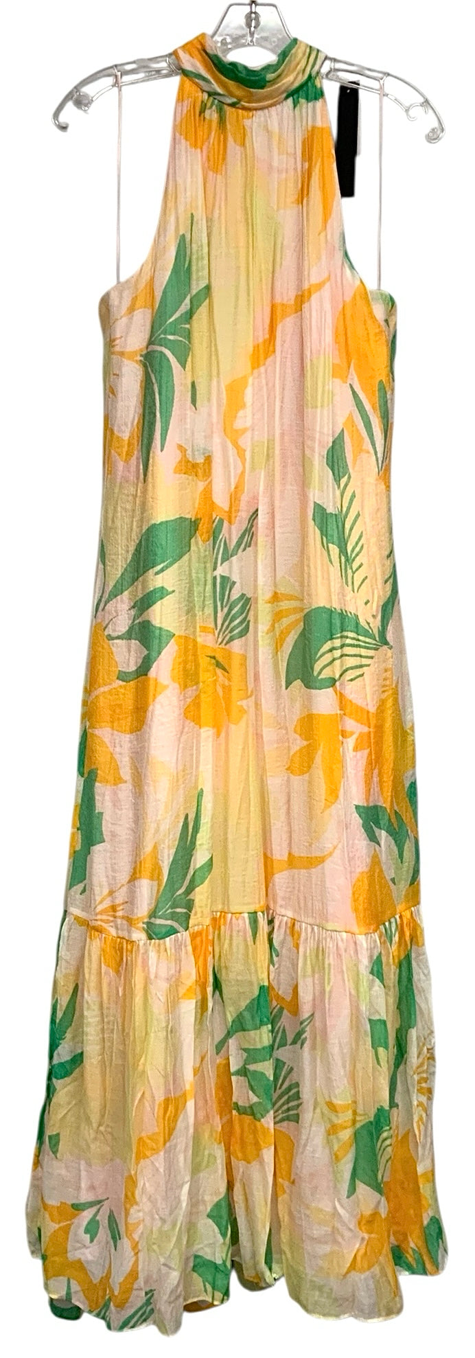 CYNTHIA STEFFE Green/Orange/Peach Floral Tie Back S/L Maxi Dress