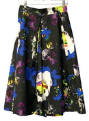 MILLY Black/Blue/White/Multi Abstract Floral Pleated Front Skirt