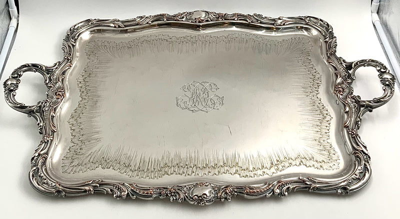 Ornate Antique English Silverplate Tray with Monogram