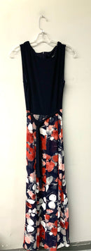 FRANK LYMAN Navy/Red/White Floral w/Sheer Floral Overlay S/L Jumpsuit