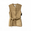 PATTY KIM Tan Quilted Heart Pattern Belted Vest