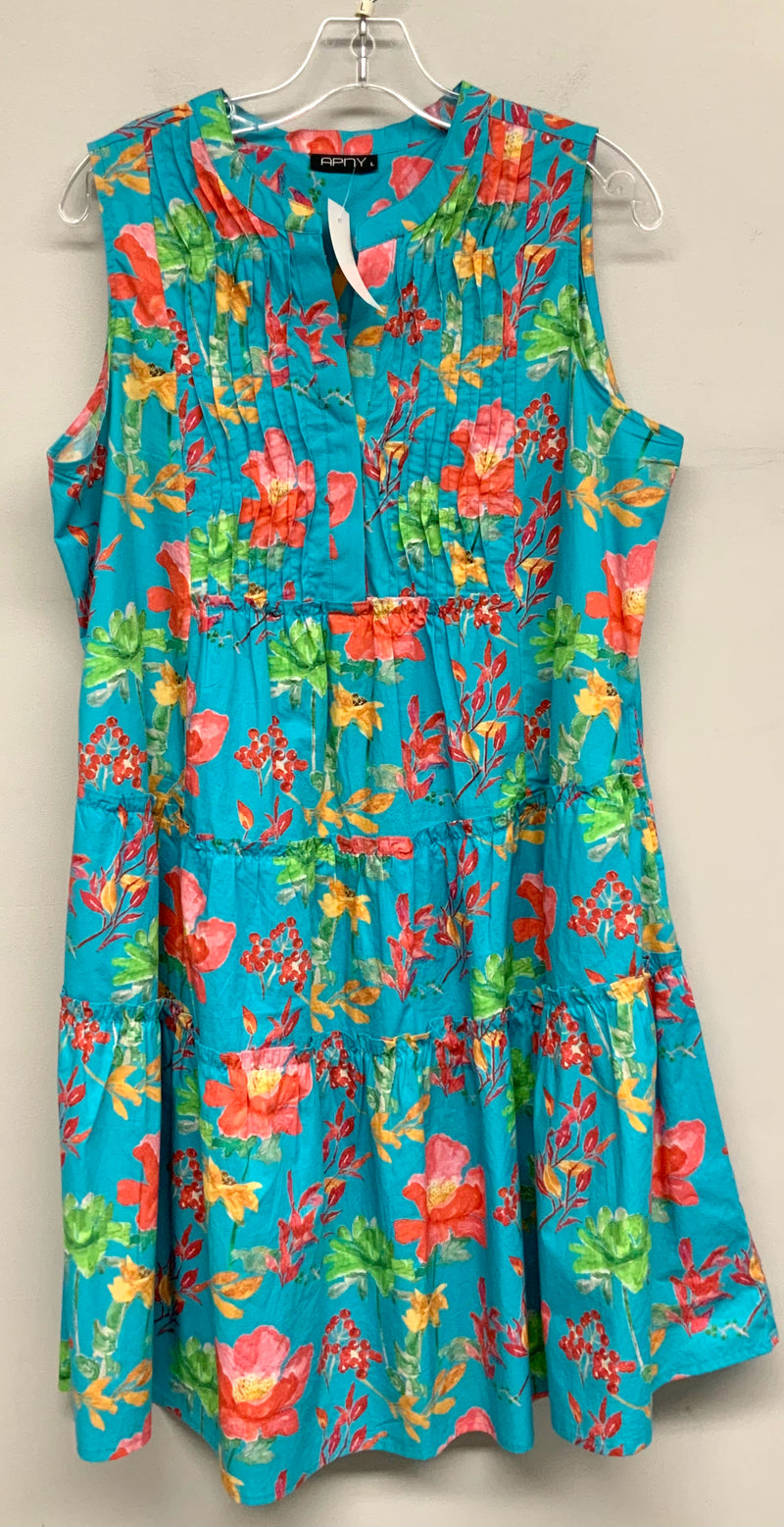 APNY Blue/Pink/Multi Floral Pintuck  Tiered S/L Dress