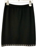 ST JOHN Black Wool Blend Knit Crystal Pearl Trim Skirt