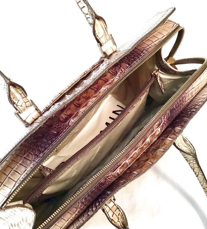 BRAHMIN Espresso Ombre Melbourne Embossed Lea Finley Carryall Bag AS IS