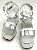 MICHAEL KORS Silver Paola Snake Embossed Leather Wedge Sandal 9