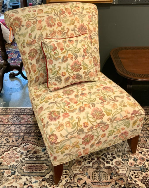Upholstered Slipper Chair with Floral Tapestry Fabric