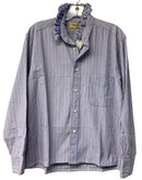 Blue Multi Pinstripe Ruffle Collar Upcycled L/S B/D Blouse